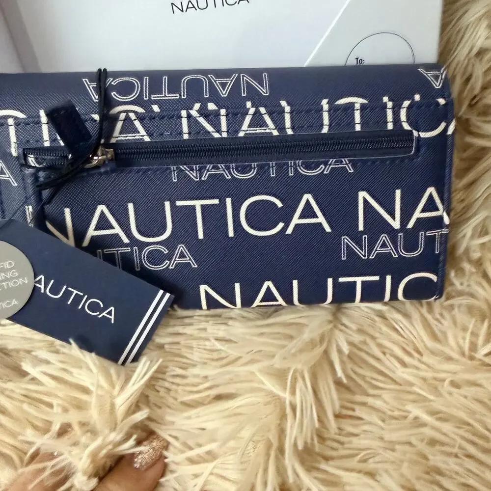 Nautica Money Manager Trifold Wallet – NWT – RFID – Indigo – Logo – Coin Pocket